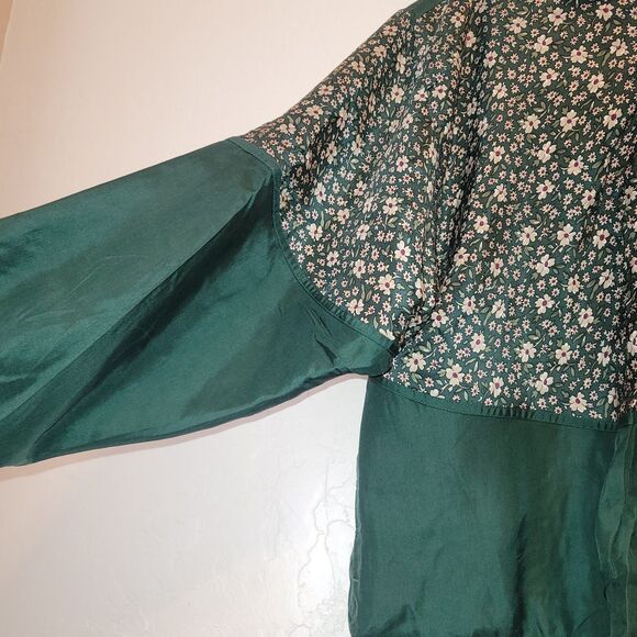 Silk Exchange Womens L Green Floral Silk Zip Jacket VTG Lightweight Windbreaker - Picture 4 of 7